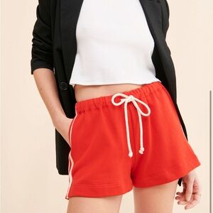 DONNI. Eco Terry Stripe Sweat Short in Tomato - Size Medium